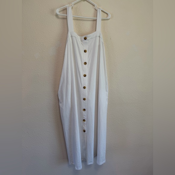 AVA & VIV White Button Front Midi Dress 1X Textured Tie Back - Picture 11 of 11